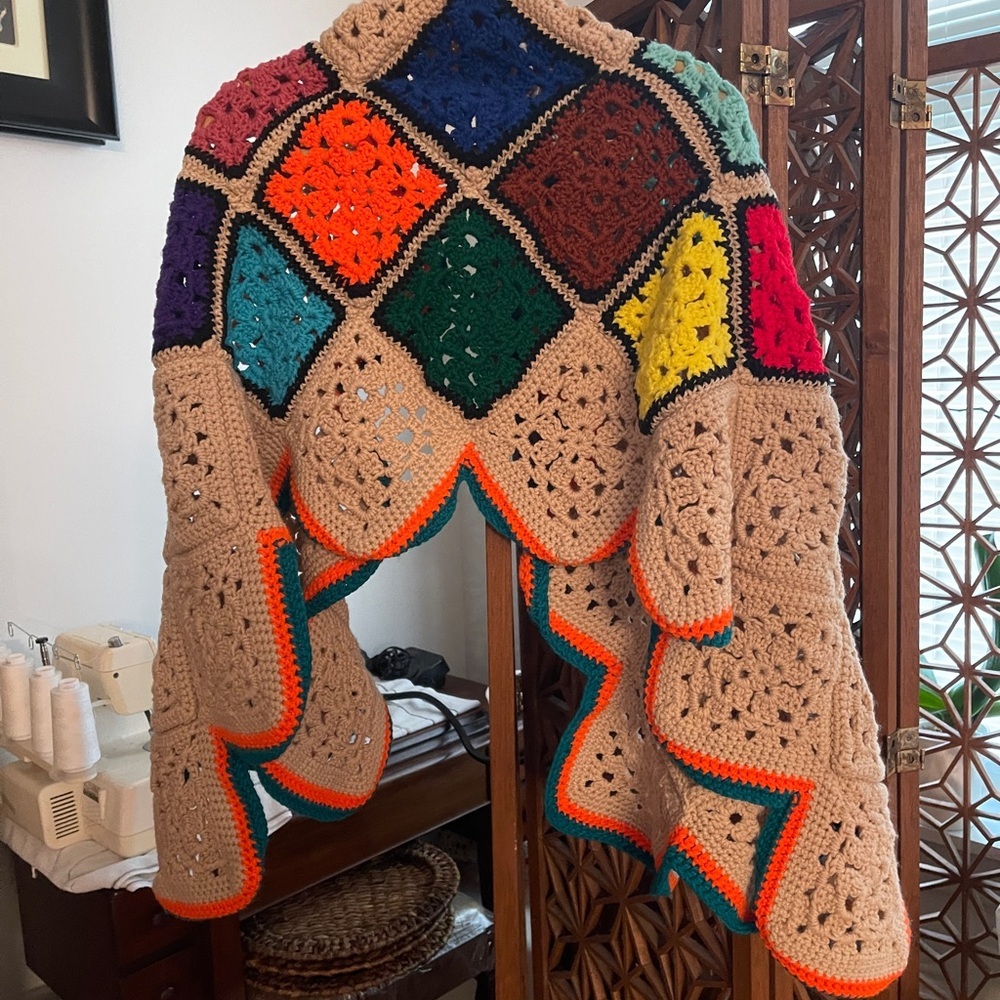Grandma Chic Colorful Crochet Patchwork Shawl